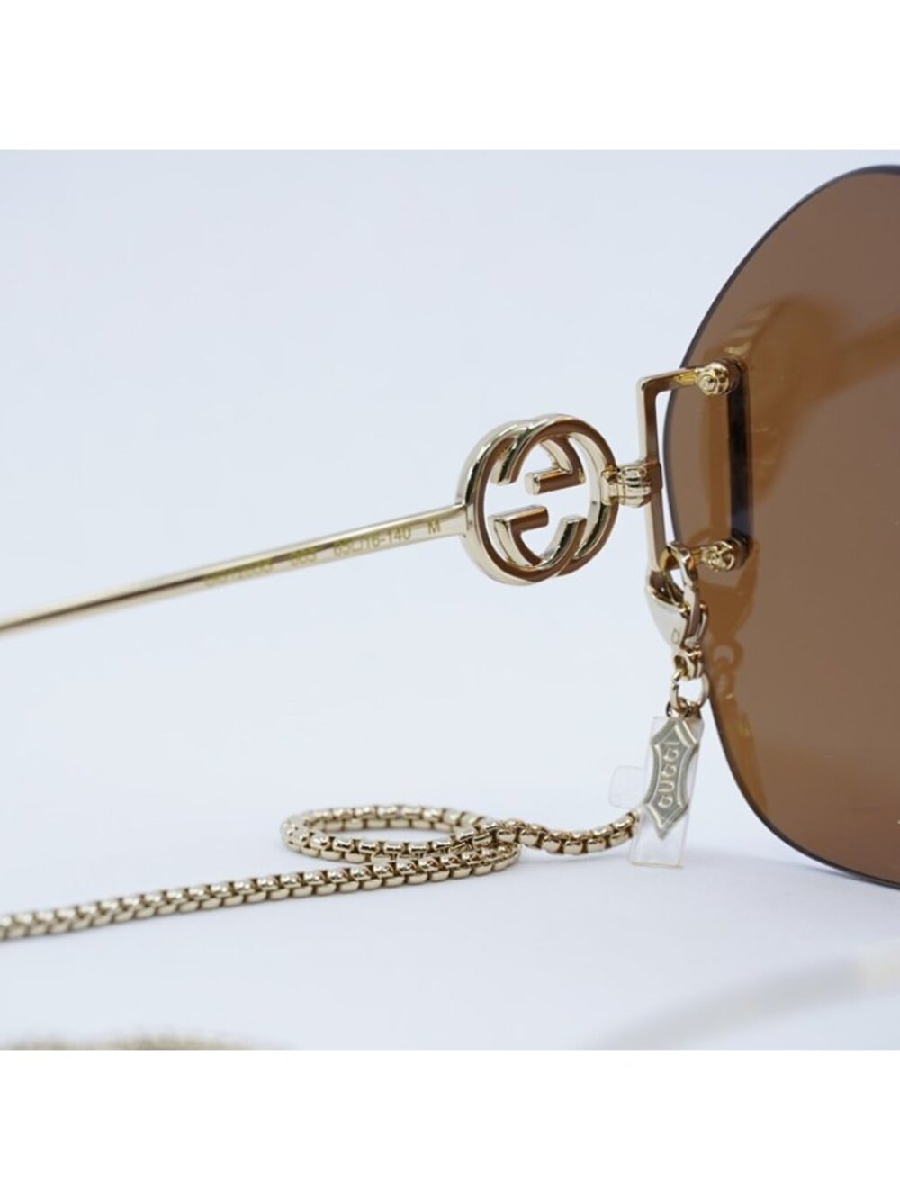 Gucci GG1203S 003 Sunglasses Gold Round Frame, Brown with Gold Chain Lenses - Picture 7 of 11
